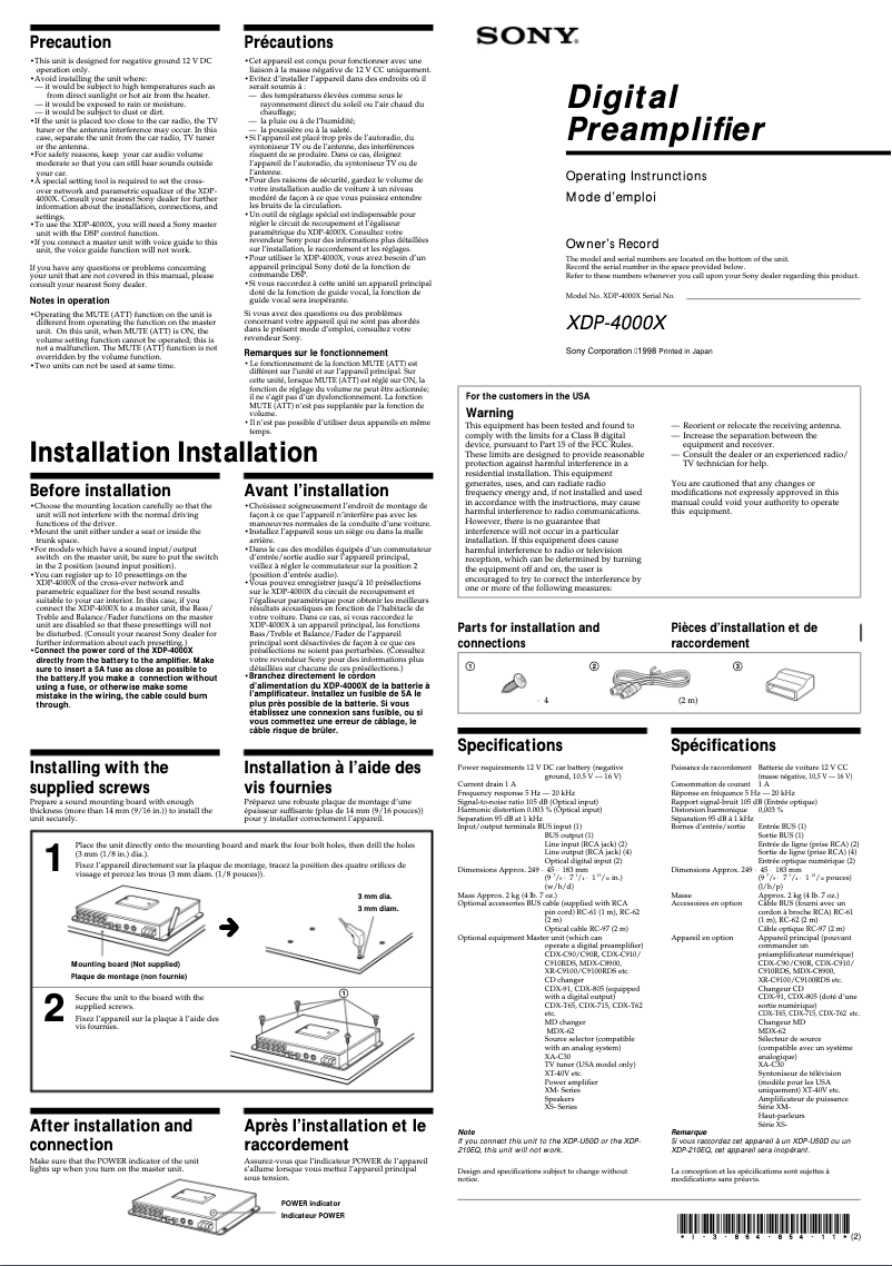 Page 1 de la notice Manuel utilisateur Sony XDP-4000X