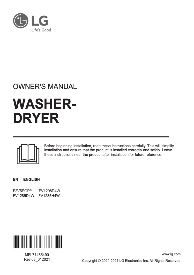 Page 1 de la notice Manuel utilisateur LG FV1208D4W