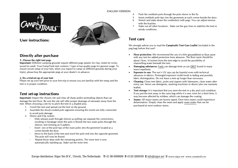 Page n°1 - Manuel utilisateur Camp Trails Bonecho