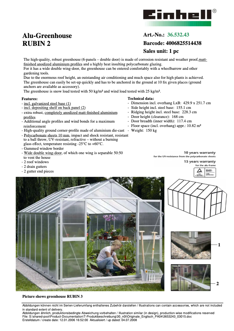 Page n°1 - Fiche technique Einhell RUBIN 2