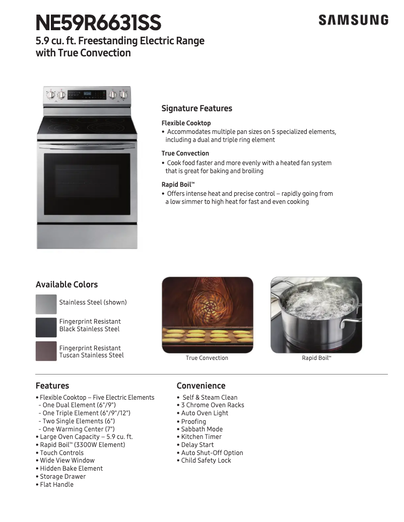 Page 1 de la notice Fiche technique Samsung NE59R6631SG