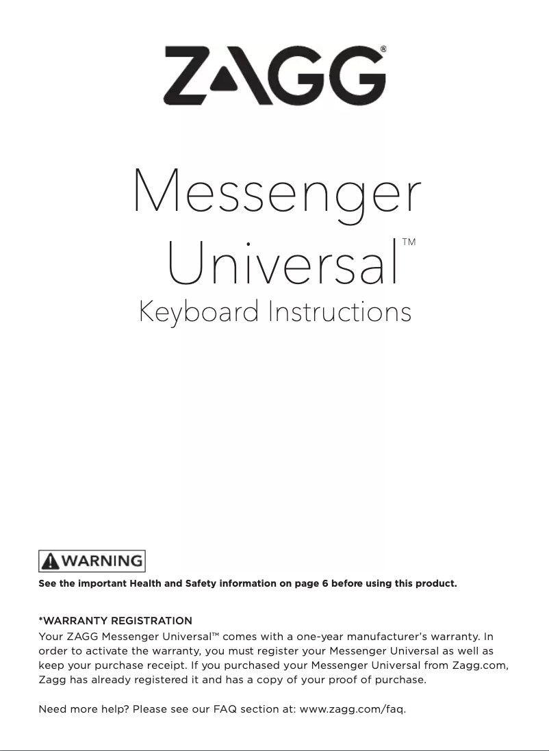 Page n°1 - Manuel utilisateur Zagg ZGUNM2-BKF