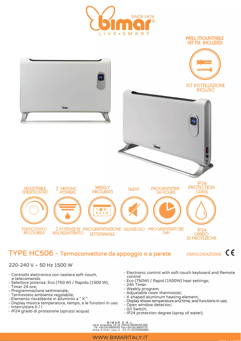 Page 1 de la notice Fiche technique Bimar HC506