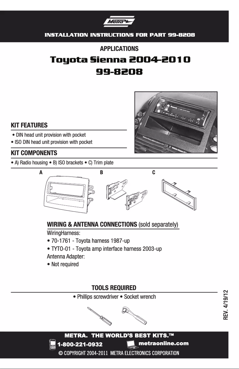 Page n°1 - Manuel utilisateur Metra 99-8208