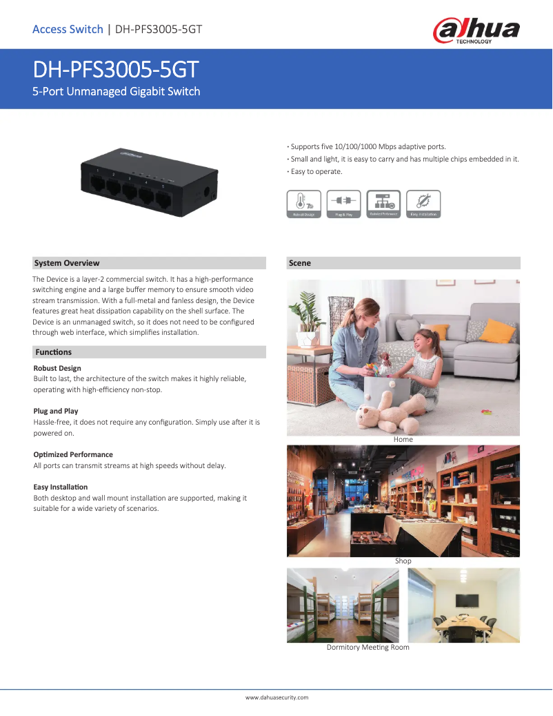 Page 1 de la notice Fiche technique Dahua Technology PFS3005-5GT