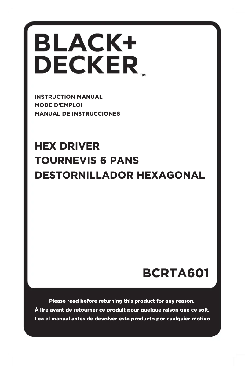 Page 1 de la notice Manuel utilisateur Black & Decker BCRTA601
