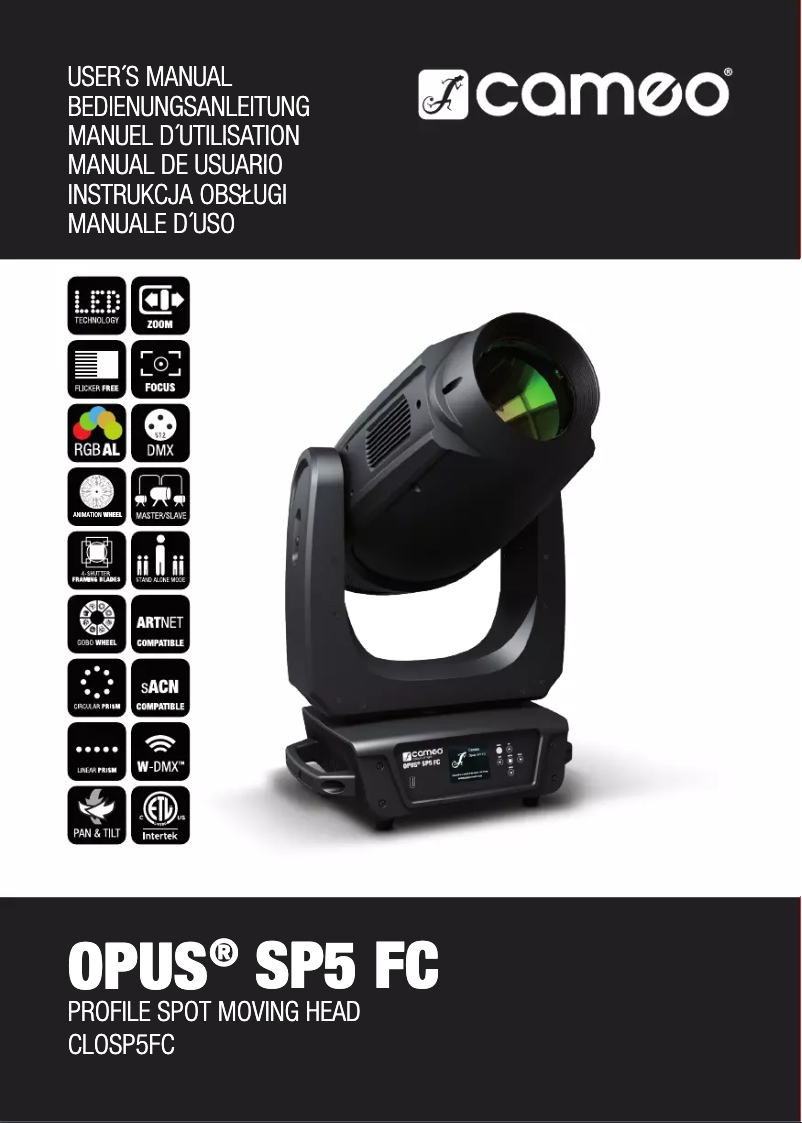 Page n°1 - Manuel utilisateur Cameo OPUS SP5 FC