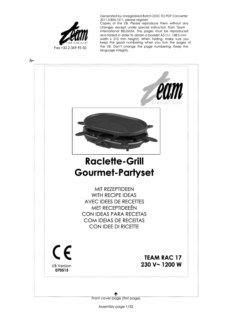 Page 1 de la notice Manuel utilisateur Team RAC 17