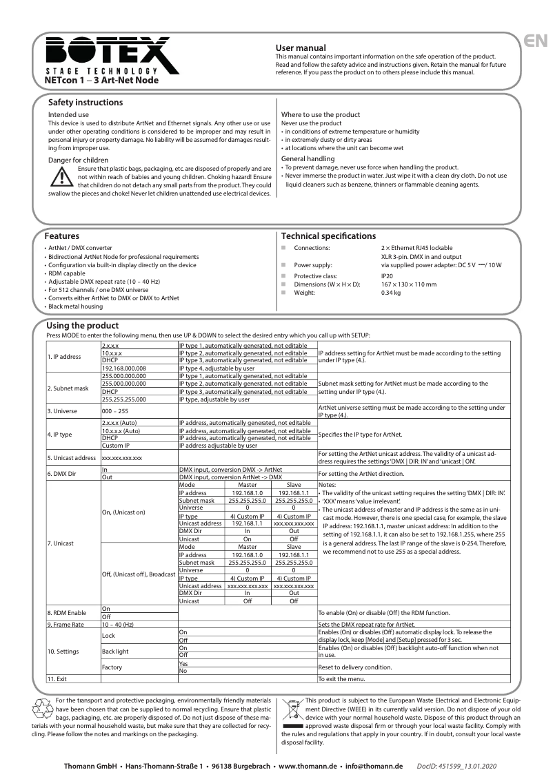 Page n°1 - Manuel utilisateur Botex NETcon 1-3