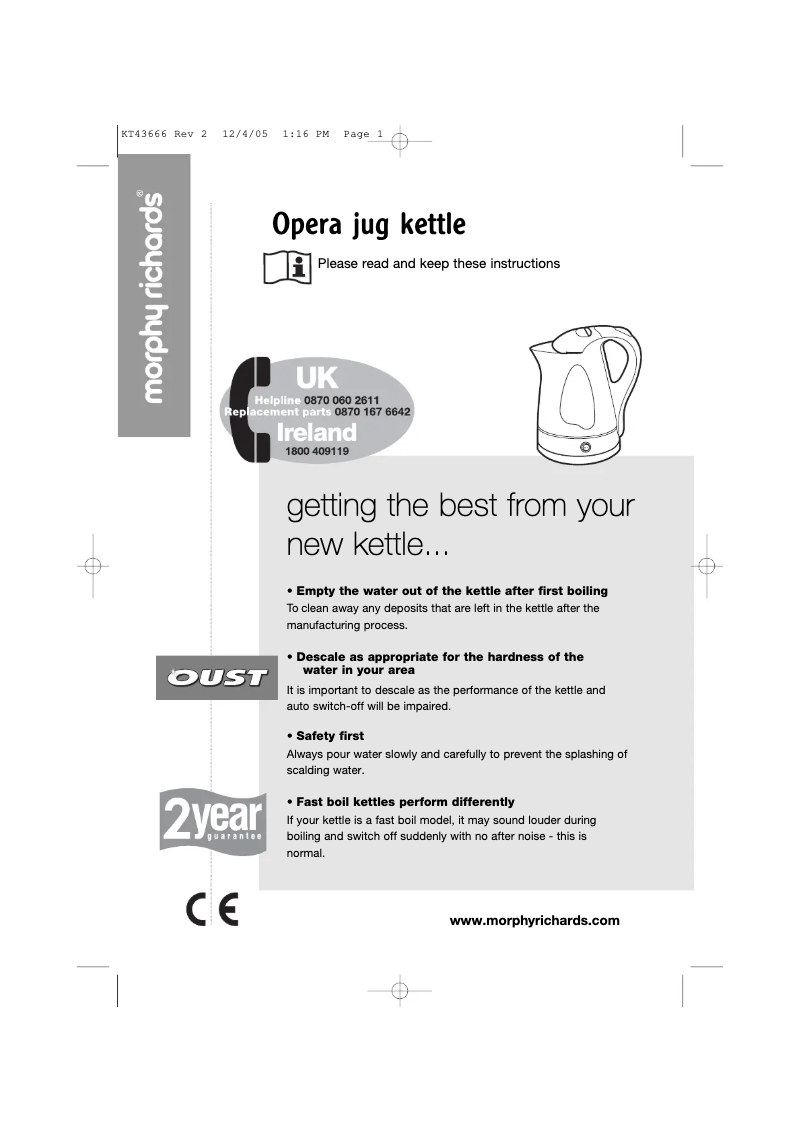Page 1 de la notice Manuel utilisateur Morphy Richards Opera 43666
