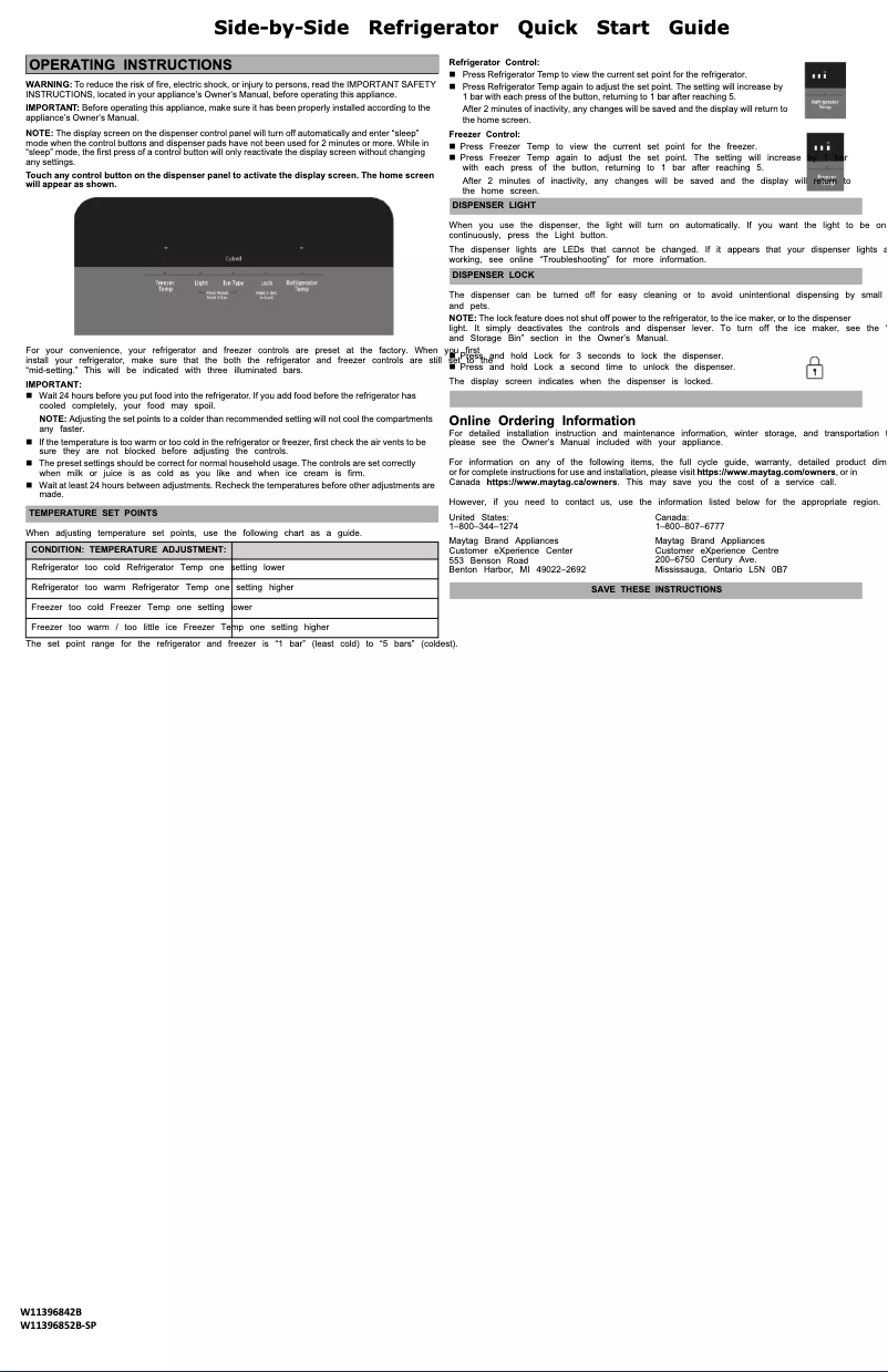 Page 1 de la notice Guide de démarrage rapide Maytag MRSF4036PB