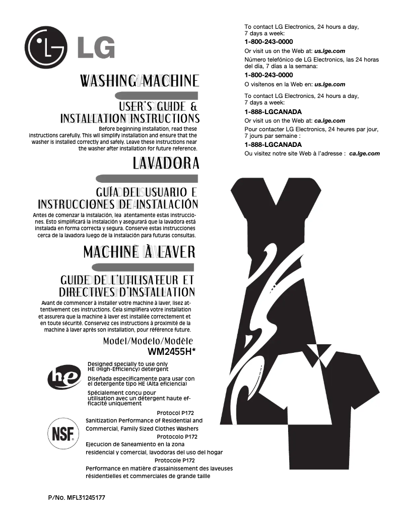 Page 1 de la notice Manuel utilisateur LG WM2455HW