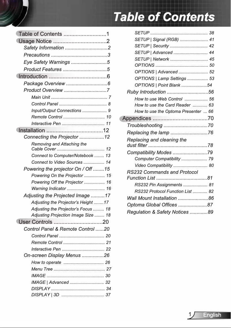 Page 1 de la notice Manuel utilisateur Optoma EW695UT