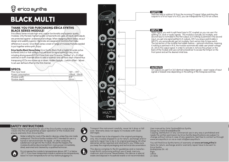 Page 1 de la notice Manuel utilisateur Erica Synths Black Mult