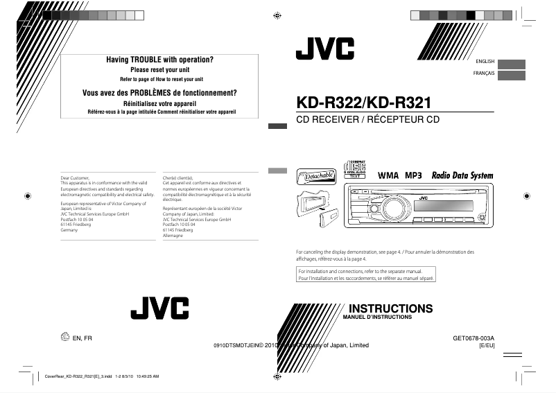 Page 1 de la notice Manuel utilisateur JVC KD-R322E