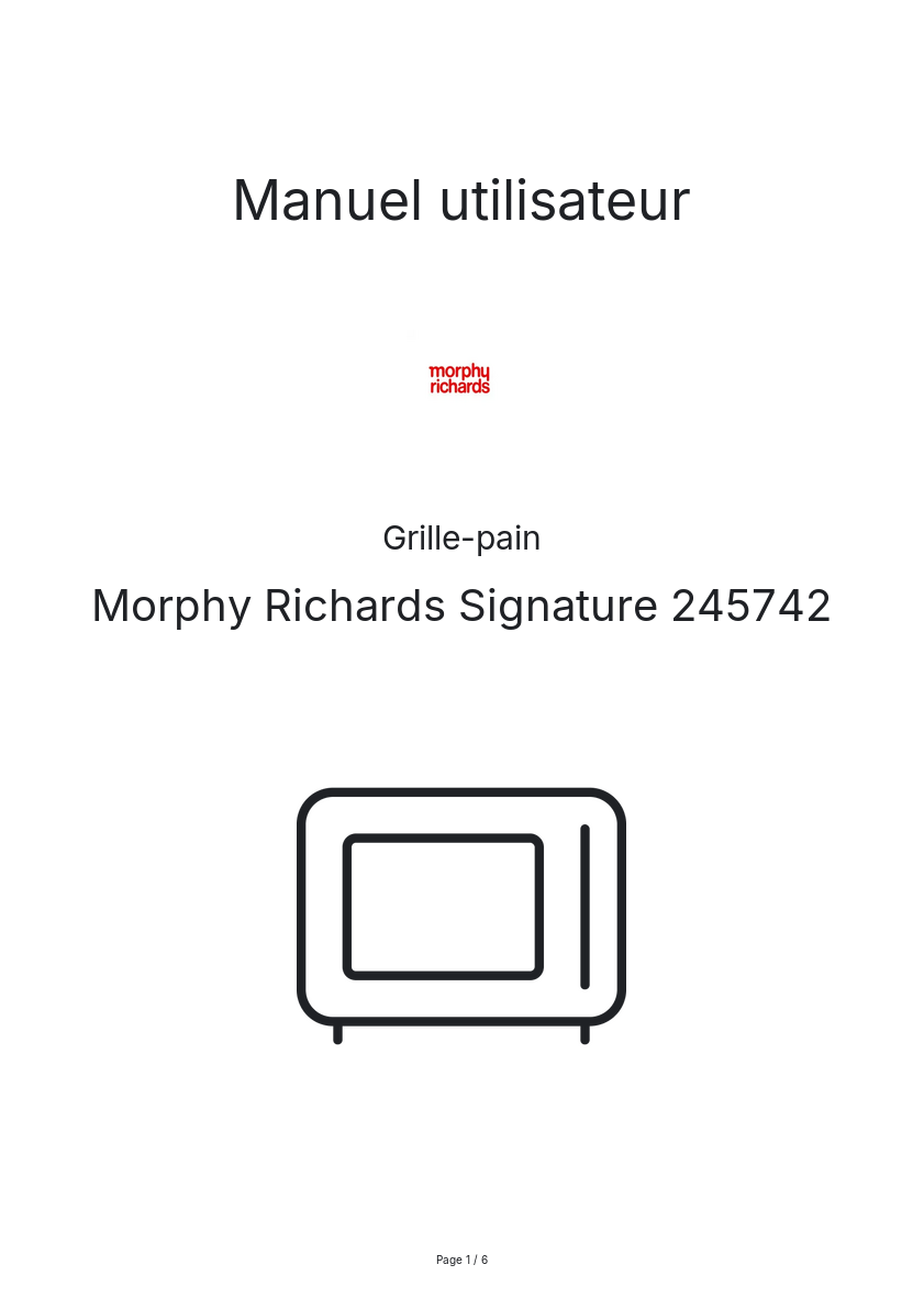 Page n°1 - Manuel utilisateur Morphy Richards Signature 245742