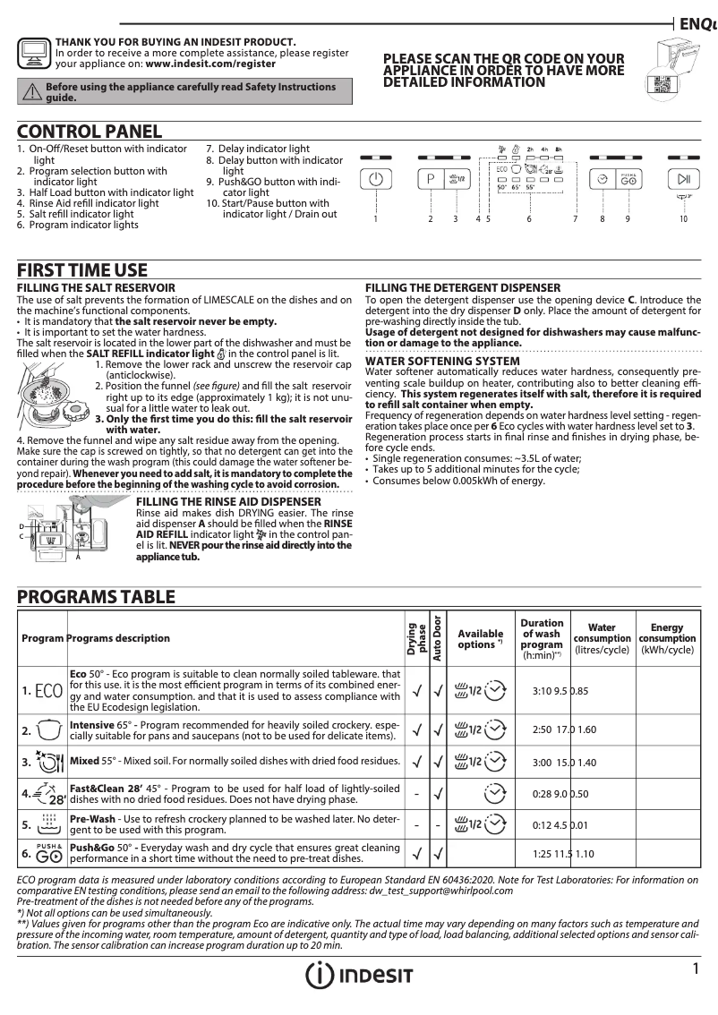 Page n°1 - Guide de démarrage rapide Indesit I3B L634 X