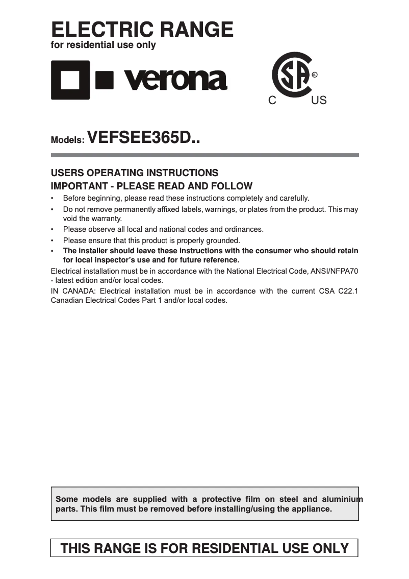 Page n°1 - Manuel utilisateur Verona VERAHO206
