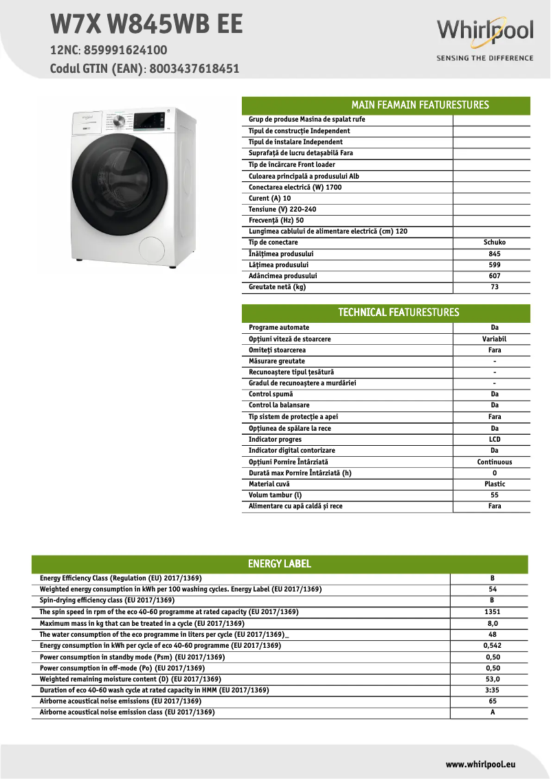 Image de la première page du manuel de l'appareil W7X W845WB EE