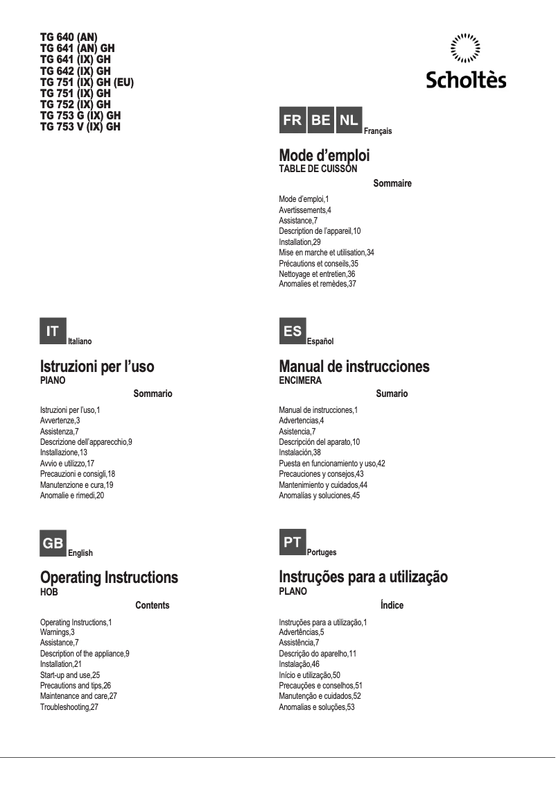 Page n°1 - Manuel utilisateur Scholtès TG 751 (IX) GH (EU)