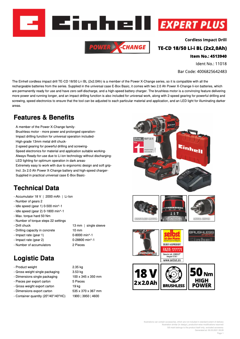 Image de la première page du manuel de l'appareil TE-CD 18/50 Li-i BL