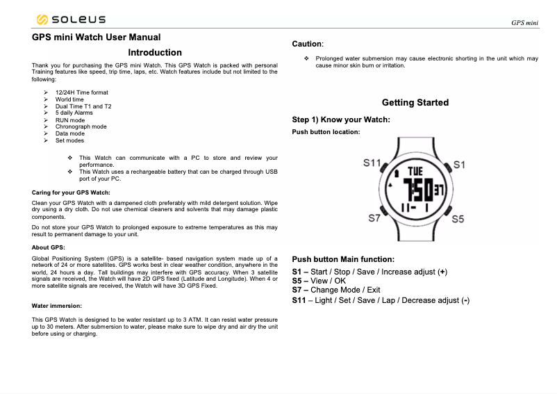 Page 1 de la notice Manuel utilisateur Soleus GPS Mini SG006