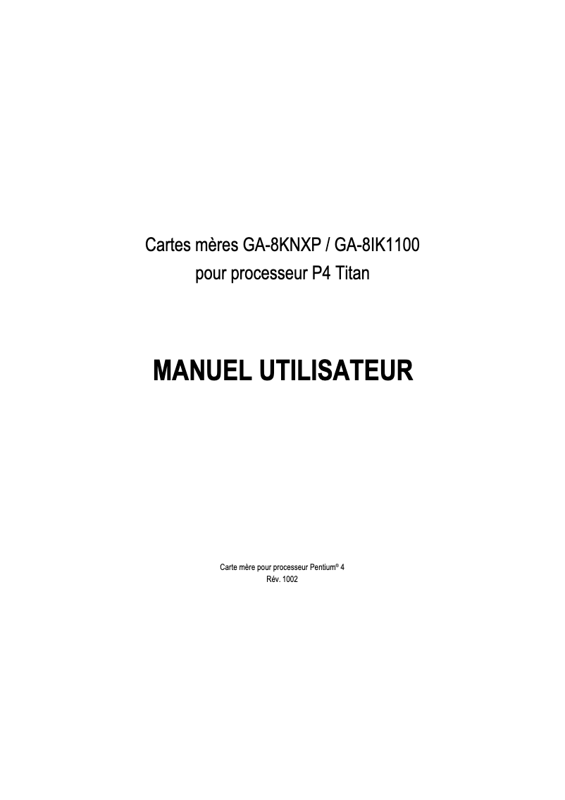 Page 1 de la notice Manuel utilisateur Gigabyte GA-8IK1100