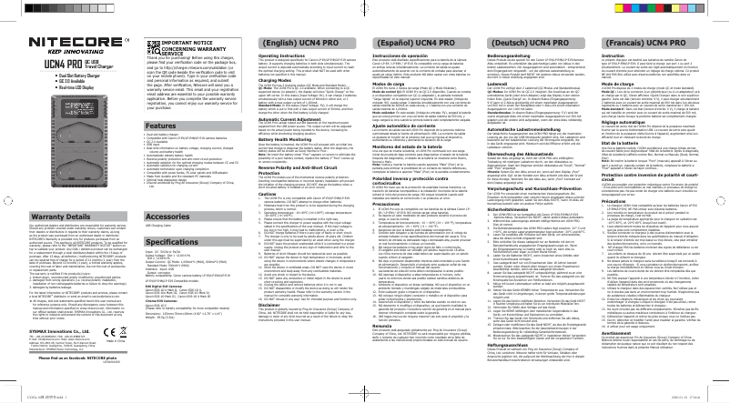 Page n°1 - Manuel utilisateur Nitecore UCN4 PRO