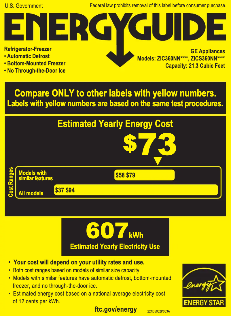 Page n°1 - Label énergétique Monogram ZICS360NVLH