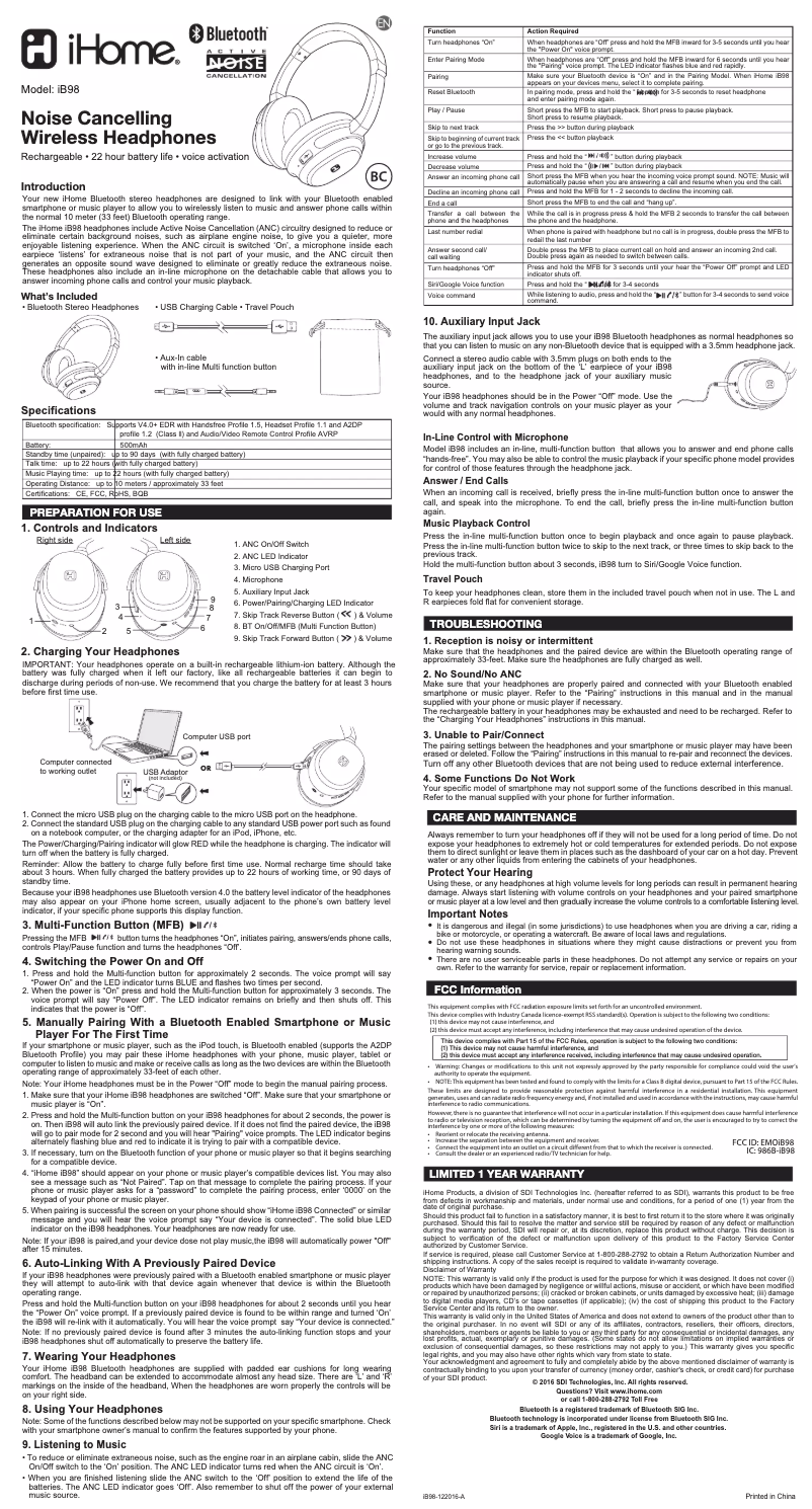 Page 1 de la notice Manuel utilisateur iHome iB98