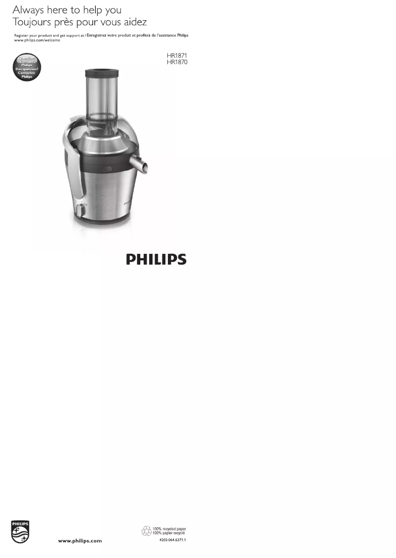 Image de la première page du manuel de l'appareil Avance Collection HR1870