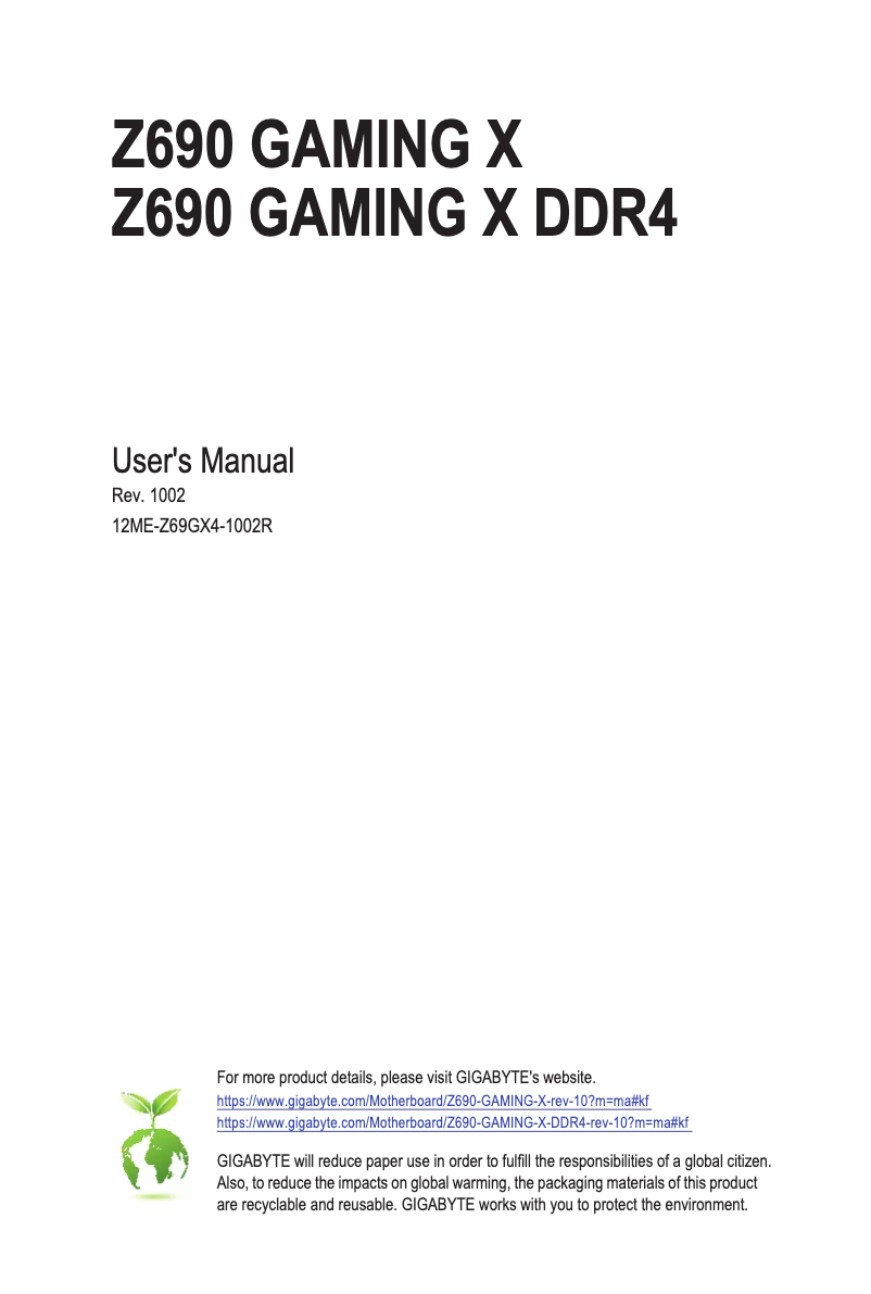 Image de la première page du manuel de l'appareil Z690 Gaming X
