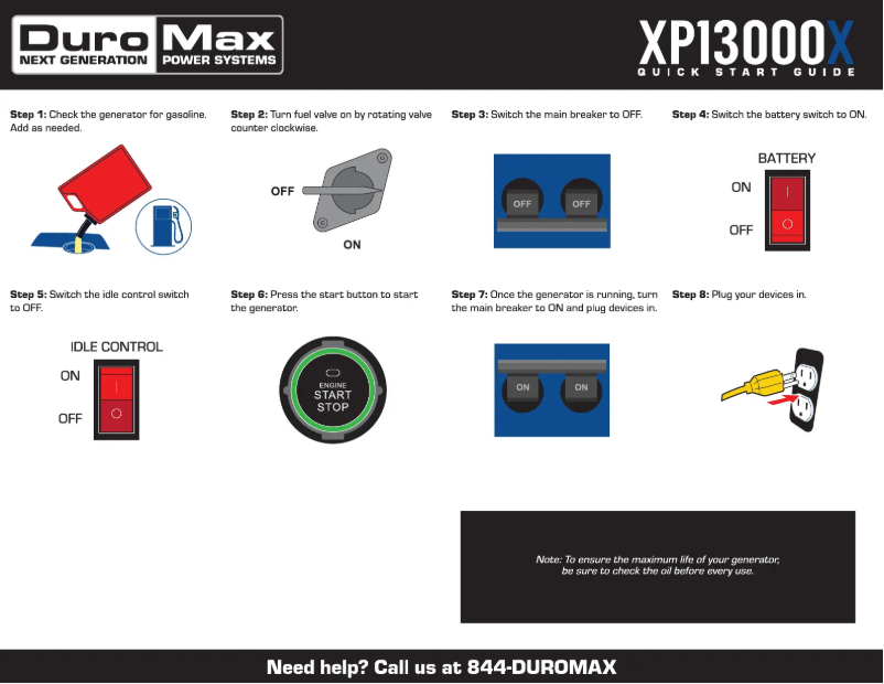 Page n°1 - Guide de démarrage rapide DuroMax XP13000X