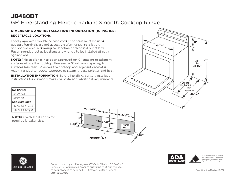 Imagen de la primera página del manual del dispositivo JB480DTWW