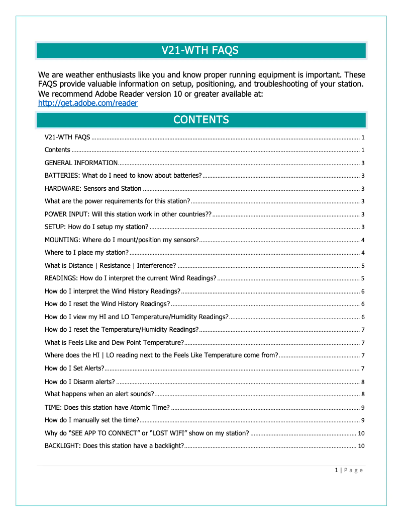 Page n°1 - FAQ La Crosse Technology V21-WTH