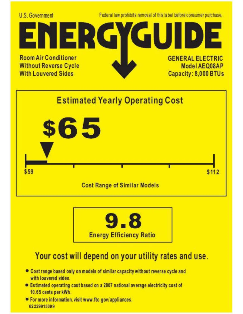 Page n°1 - Label énergétique GE AEQ08AP