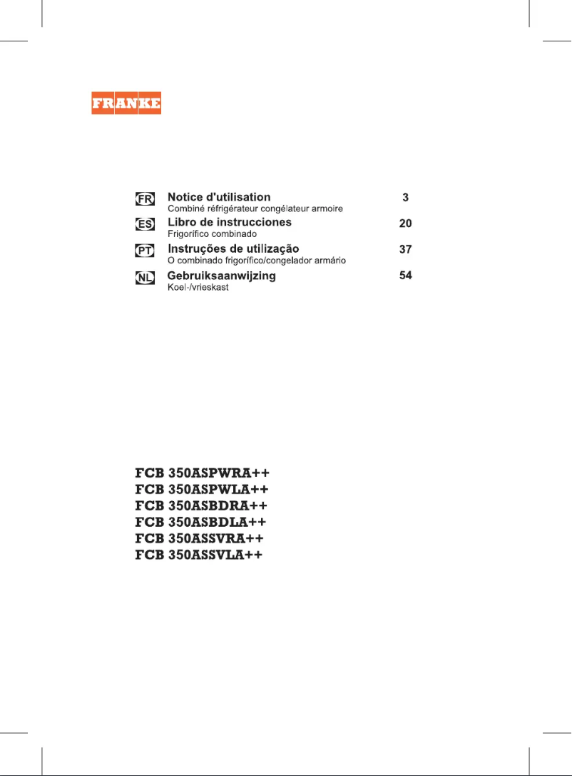 Page 1 de la notice Manuel utilisateur Franke FCB 350 AS PW L A++