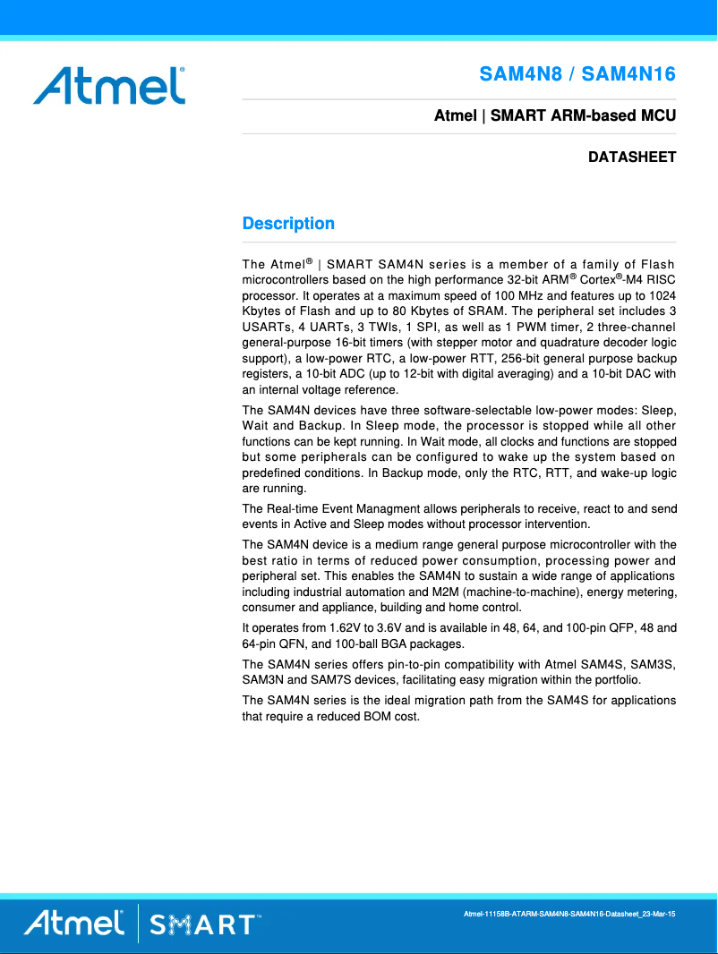 Imagen de la primera página del manual del dispositivo ATSAM4N8C