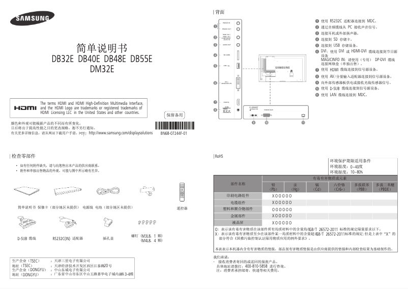 Page 1 de la notice Guide d'installation Samsung DM32E