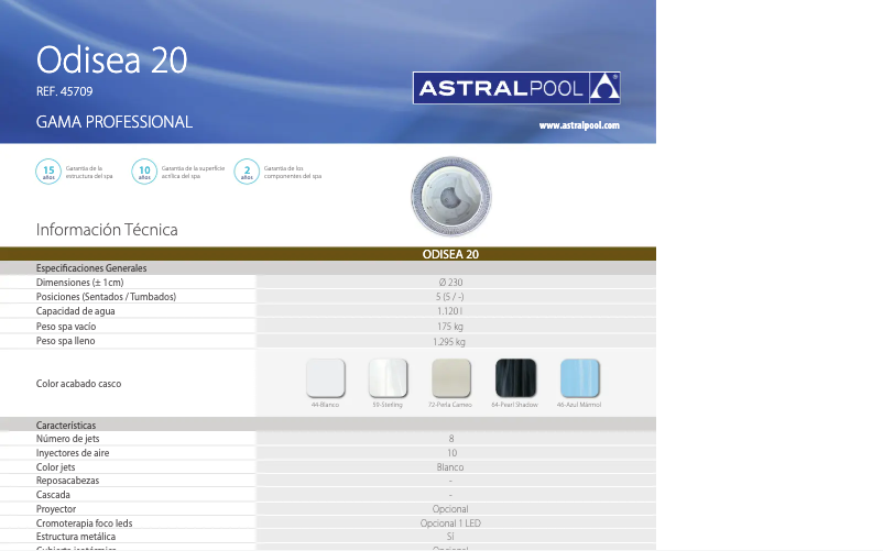 Page 1 de la notice Fiche technique AstralPool ODISEA 20