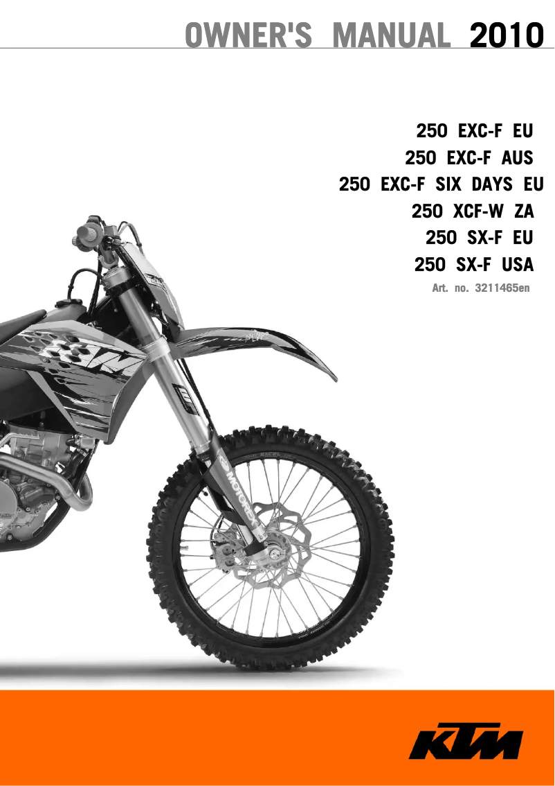 Image de la première page du manuel de l'appareil 250 EXC-F (2010)