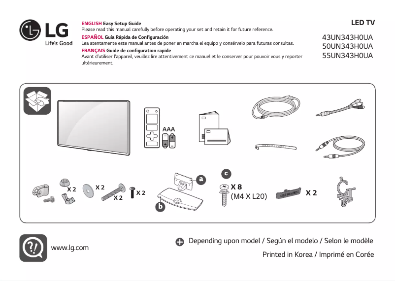 First page image of the manual for 50UN343H0UA
