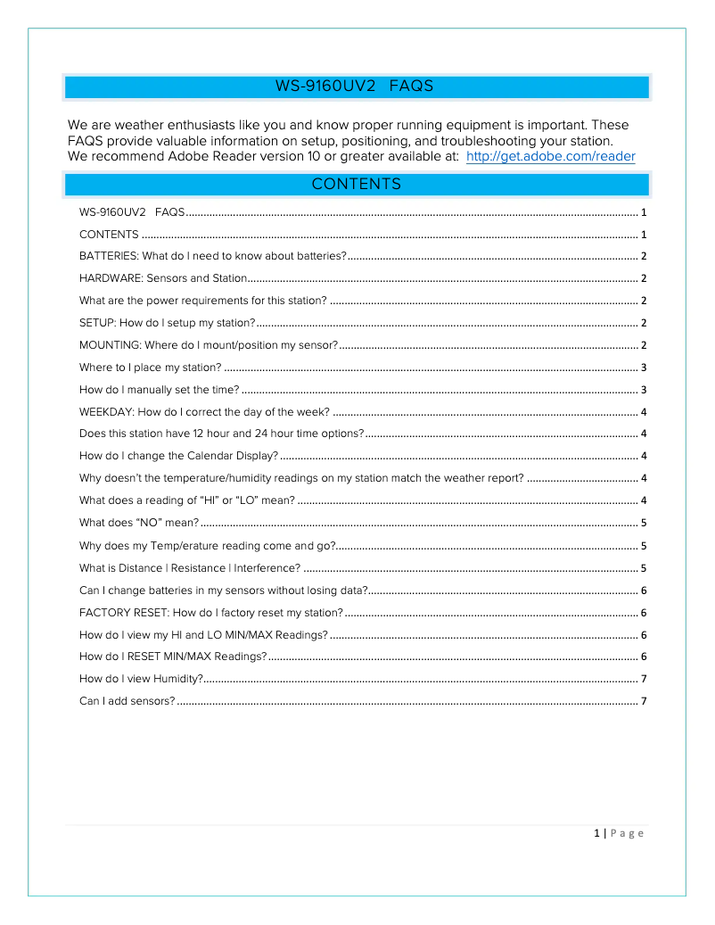 Page n°1 - FAQ La Crosse Technology WS-9160UV2