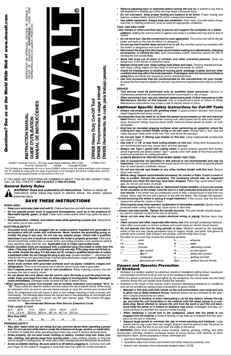 Page 1 de la notice Manuel utilisateur DeWalt DW828