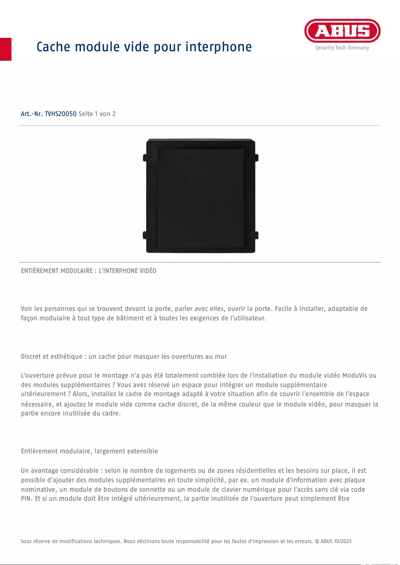 Page n°1 - Fiche technique Abus TVHS20050