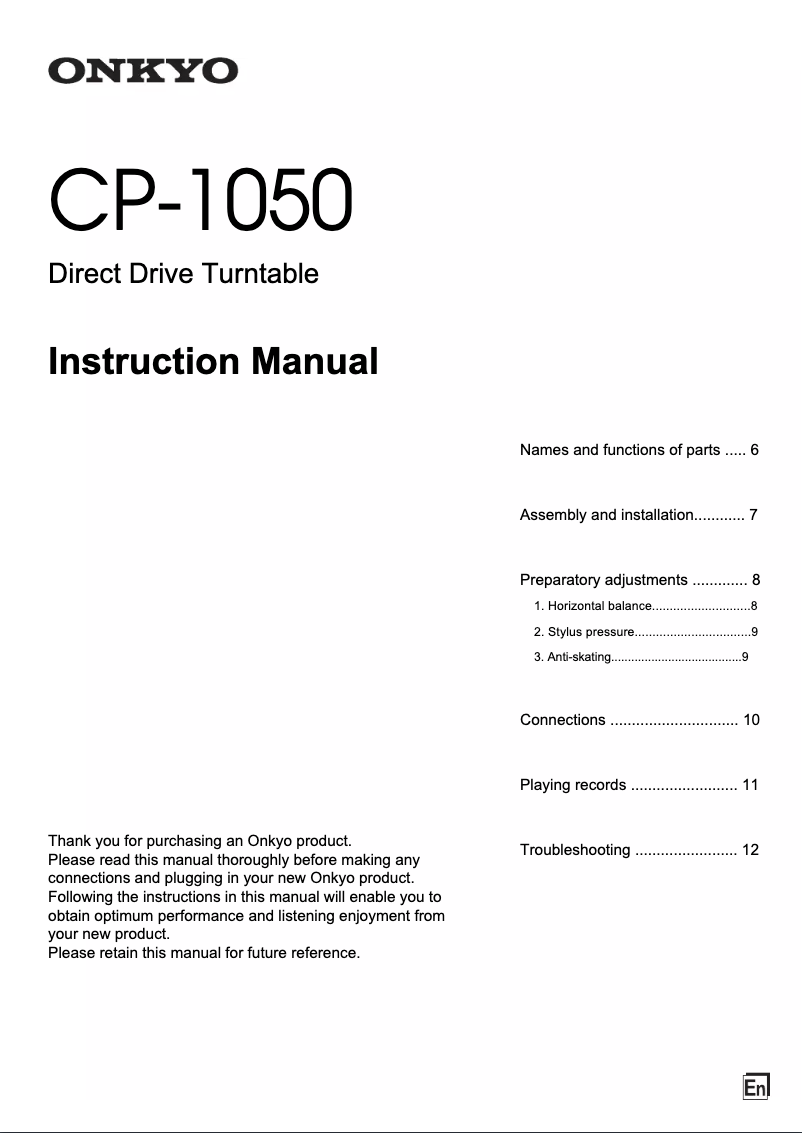 Page n°1 - Manuel utilisateur Onkyo CP-1050D
