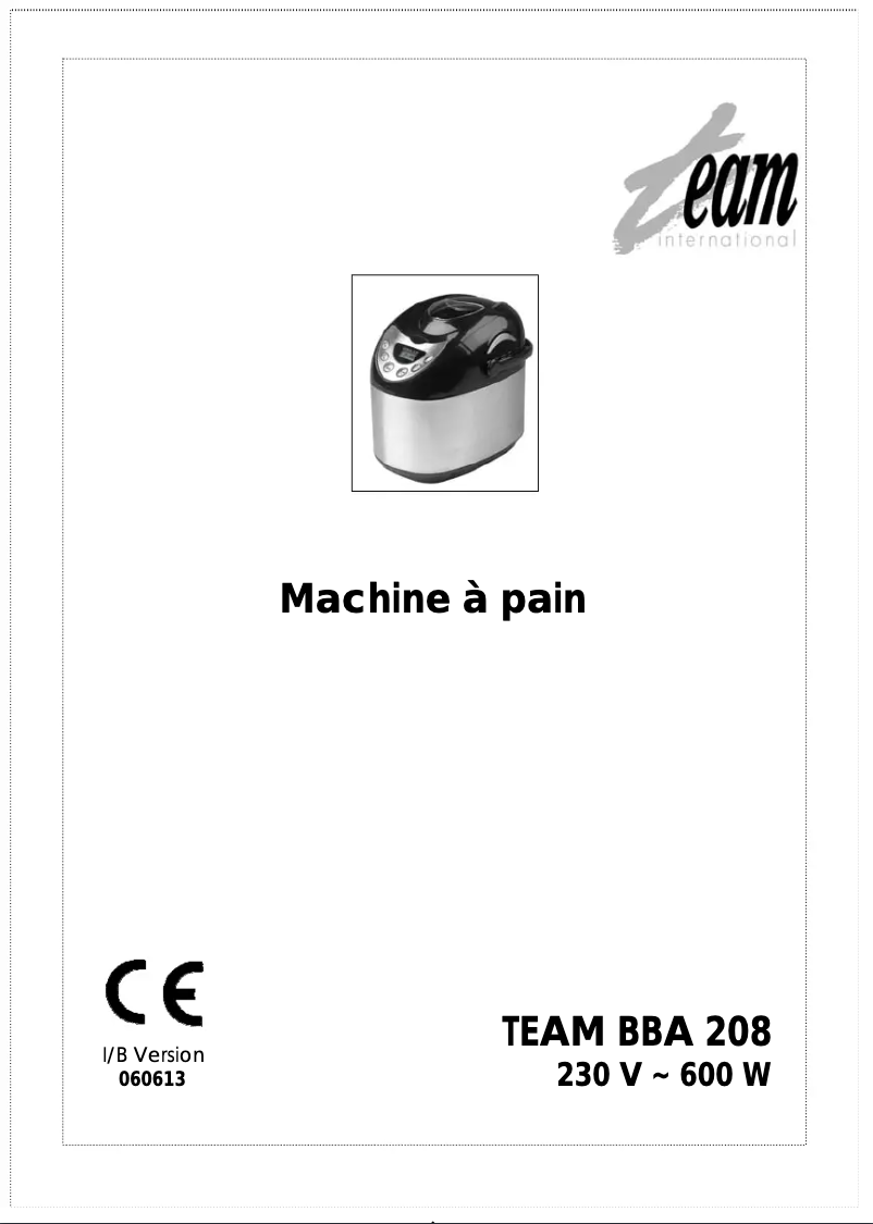 Page n°1 - Manuel utilisateur Team BBA 208