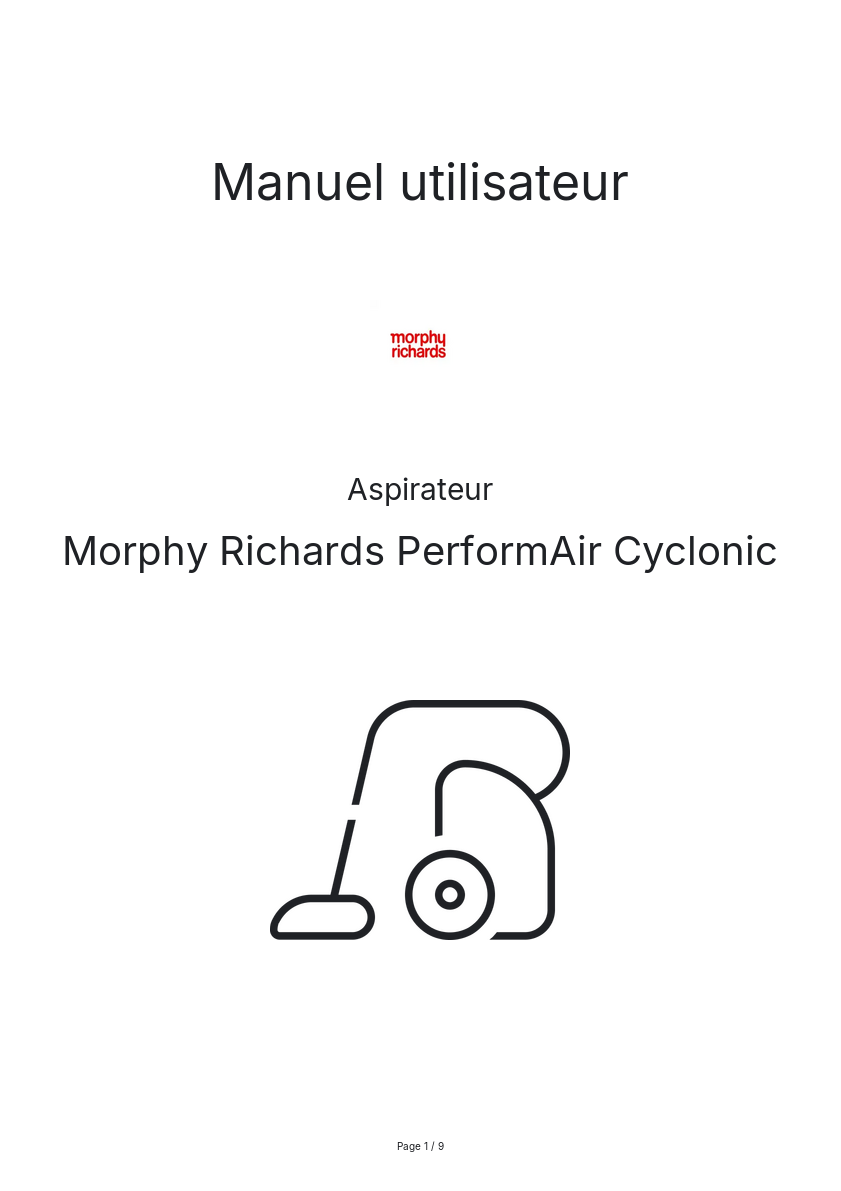 Image de la première page du manuel de l'appareil PerformAir Cyclonic