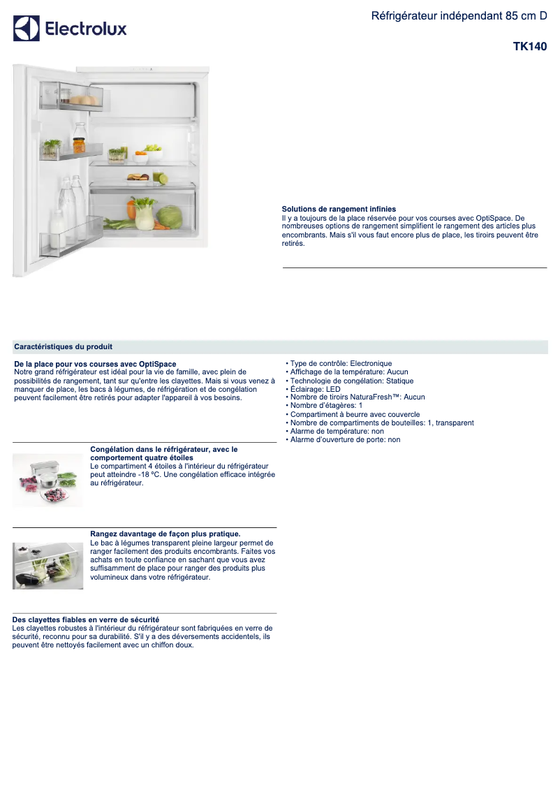 Page n°1 - Fiche technique Electrolux TK140