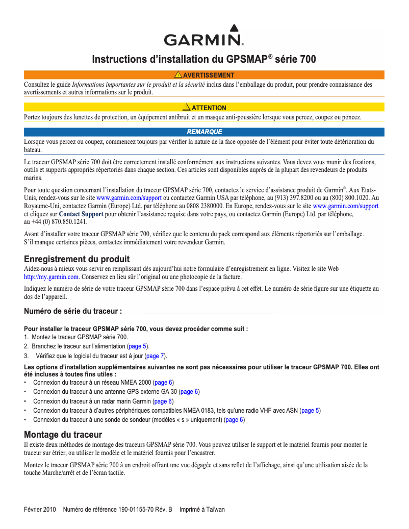 Page 1 de la notice Guide d'installation Garmin GPSMAP 740s